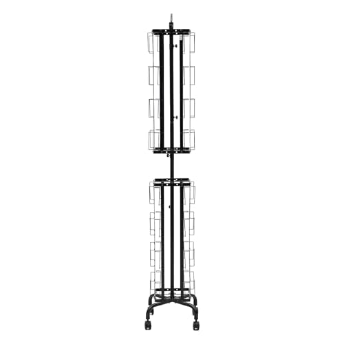 VEVOR Greeting Cards Display Rack, 32 Pockets Rotating Postcard Brochure Display Stand, 360° Spinning Card Display Rack with Sign Holder & 4 Wheels (2 Lockable) for Exhibitions Office Trade Show - size: without wheels