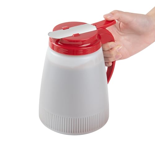 Restaurantware-Chef 101 48 Ounce All Purpose Syrup Dispensers, 10 Honey Dispensers - Red Top, Stainless Steel Slide Cover, Plastic Pancake Syrup Bottle, Perfect For Diners, Restaurants, Home - color: Red, size: 48 Ounces, style: 10 Count