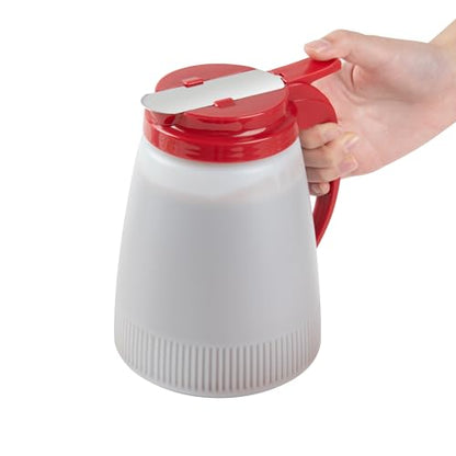 Restaurantware-Chef 101 48 Ounce All Purpose Syrup Dispensers, 10 Honey Dispensers - Red Top, Stainless Steel Slide Cover, Plastic Pancake Syrup Bottle, Perfect For Diners, Restaurants, Home - color: Red, size: 48 Ounces, style: 10 Count