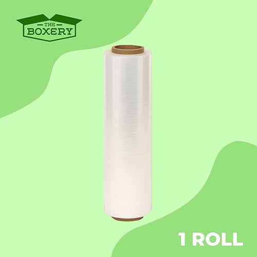 The Boxery 18" x 1500' Pre-Stretched Stretch Wrap – 30 Gauge Clear Blown Film – 1 Roll – Lightweight Pallet Wrap for Shipping & Moving