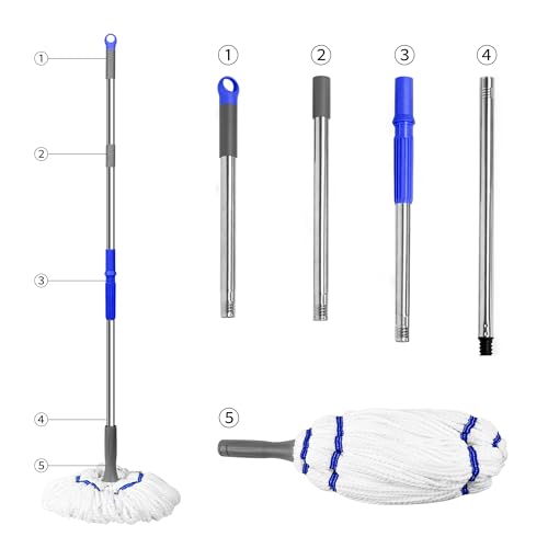 Self Wringing Mop - Easy Squeeze Twist Mop with 52.5 Inch Long Handle, Heavy Duty for Hardwood, Tile, Vinyl & Laminate Floors (White-2 Head) - color: White-2 Head