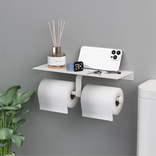 Danpoo Bathroom Toilet Paper Holder with Shelf, Wall Mount, Double Roll, White - color: White