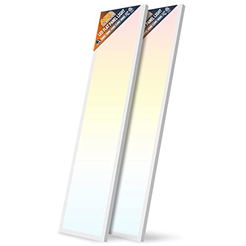 1x4 Led Flat Panel Light Surface Mount Ceiling Light, 5CCT 3000K/3800K/4500K/5200K/6000K Dimmable, 24W/30W/40W 4980LM Edge-Lit, Flush Mount or Drop Ceiling for Office Kitchen Garage, White 2-Pack