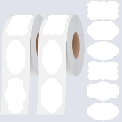 Removable Blank Sticker 6-Shape Labels, 600 PCS, 2 Rolls - color: White（water/Oil）, size: 1.2” x 2”