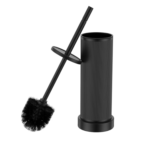 Metal Vertical Grain Toilet Bowl Brush and Holder Set Scrubber Black - color: Black