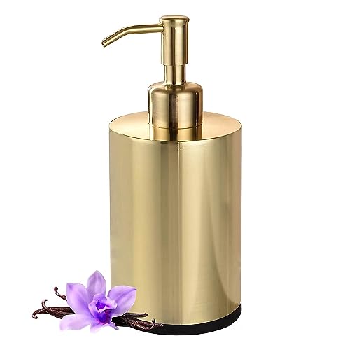 Stainless Steel Refillable Soap Dispenser - 15oz Bottle, Anti-Rust Gold, Kitchen & Bathroom Use