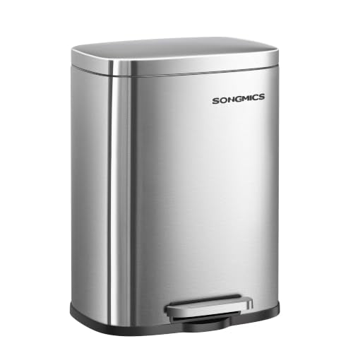 SONGMICS 3.2 Gallon (12 L) Trash Can, Stainless Steel, Step-On Pedal - color: Silver, size: 3.2 Gal.