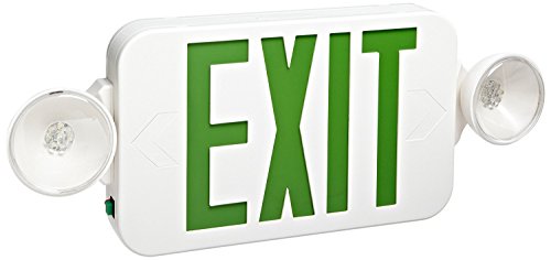 Morris Products Round Head LED Combo Exit Emergency Light – Standard Type, Green LED Color, White Housing – 33 Lumens, Energy Saving Lamps – Fully Automatic – Thermoplastic, Glare Free, Adjustable - size: Standard / 33 Lumens