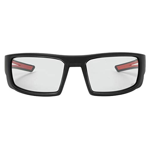 X Power ANSI Z87+ Safety Sunglasses Impact Resistant Polycarbonate Lens & Double Injection Frame - color: 002 Matte Black & Red Frame / Clear Lens