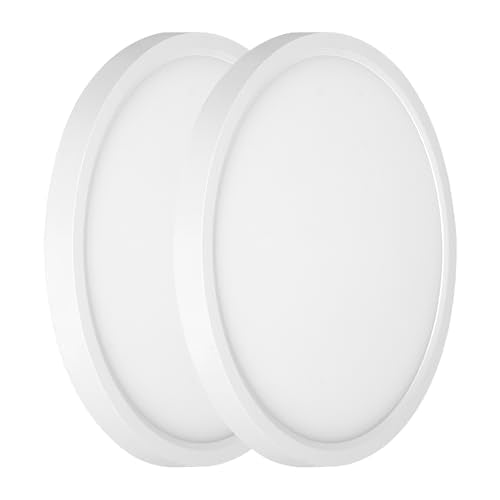 9 Inch Ceiling Light Fixtures, Dimmable 2700K/3000K/3500K/4000K/5000K Selectable LED Round Flat Panel Light, 18W, 2000LM Ceiling Fixture for Office, Lounge, 9 Inch 2Pack White - color: White-2 Pack, size: 9 Inch