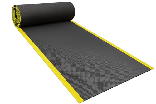 Guardian 24046002BY Air Step Anti-Fatigue Floor Mat, Vinyl, 4'x60', Black with Yellow Stripes, Reduces Fatigue and discomfort, Can be Easily Cut to fit Any Space