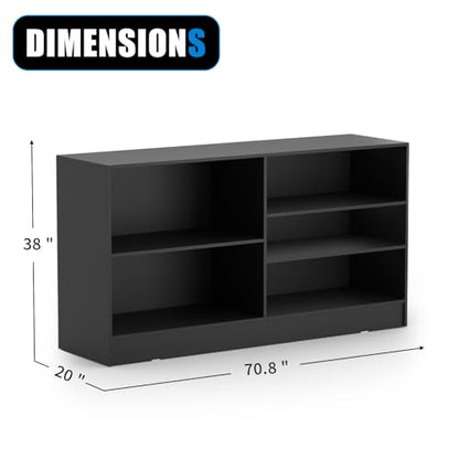 70”W * 20”D * 38”H - Cash Wrap Wood Counter - Black Register Counter with 3 Heights Adjustable Shelf - color: Black, size: 6 FT