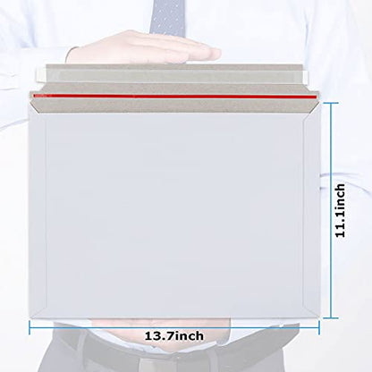50 Pack 14 x 11 inches Security Self-Seal Envelopes Blank Stay Flat Photo Document Cardboard Envelopes Mailers Large White Chipboard Mailers