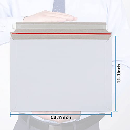 50 Pack 14 x 11 inches Security Self-Seal Envelopes Blank Stay Flat Photo Document Cardboard Envelopes Mailers Large White Chipboard Mailers