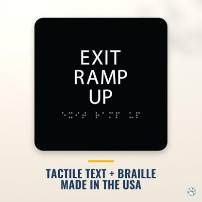 Alpha Dog Exit Ramp Up Sign, 6x6 ADA Braille Sign, Black - color: Black, size: Exit Ramp Up
