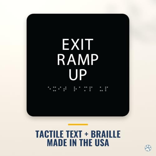 Alpha Dog Exit Ramp Up Sign, 6x6 ADA Braille Sign, Black - color: Black, size: Exit Ramp Up