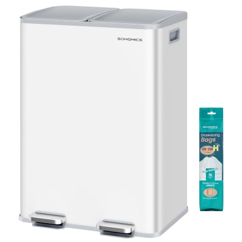 SONGMICS Trash Can, 2 x 8 Gallon (2 x 30 L) Dual-Compartment, Soft-Close - color: Matte White, size: 2 x 8 Gallon