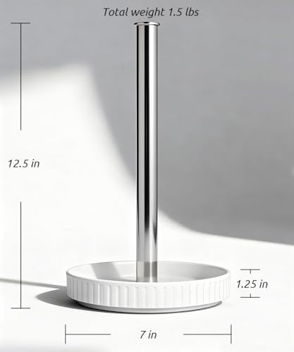 Paper Towel Holder Countertop,Ceramic Base,Fits Double to Family Rolls,D - color: Chic Silver