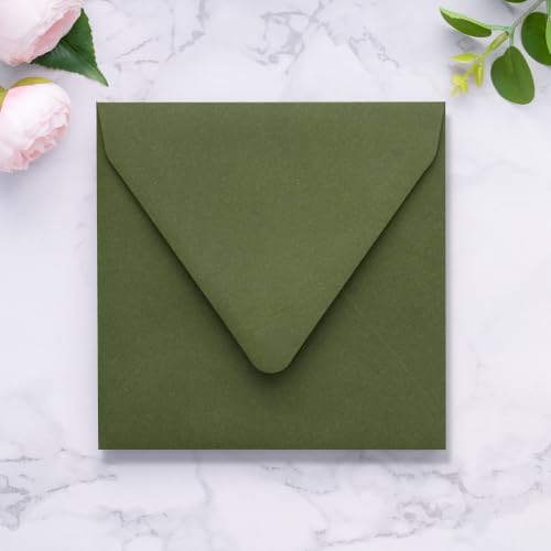 PONATIA 50 Pack Square Envelopes, Euro Flap Olive Green Envelopes - color: Olive Green