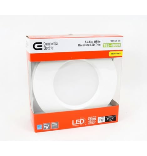 Commercial Electric 5 and 6 Inch LED Recessed Trim Light Can Light, T65-4000K, Bright White, 710 Lumens, Aluminum, Dimmable, Wet Location Rated (Standard, 2, Count)