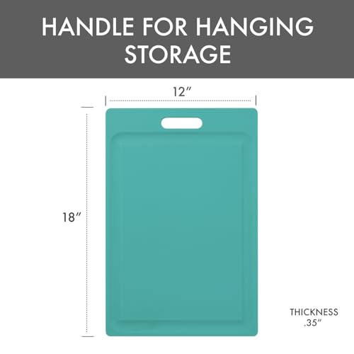 Dexas NSF Certified Polysafe Cutting Board with Handle and Juice Well, 12 x 18 inches, Reversible Kitchen Cutting Board, Teal Green - color: Teal Green, size: 18"L x 12"W
