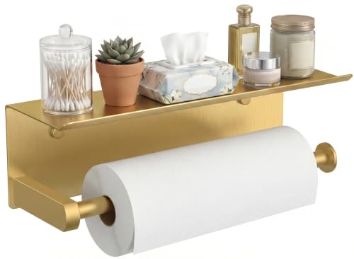 FORIOUS Wall Mount Paper Towel Holder with Shelf for Kitchen, Brushed Gold - color: Brushed Gold
