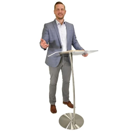 Arc 1 Stainless Steel and Acrylic Podium, Pulpit or Lectern with Side Table - Kingdom by Procson - size: Design 15