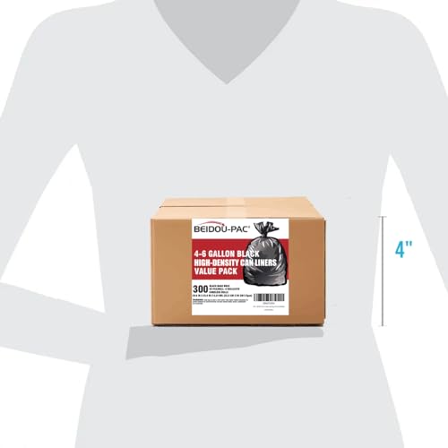 BEIDOU-PAC 4-6 Gallon Trash Bags, 300 Count Black Garbage bags, Multi-purpose Trash Can Bin Liners for Bathroom, Office, Industrial, Commercial, Janitorial, Municipal, Recycling - style: 4-6 Gallon |6 Micron |300 Count
