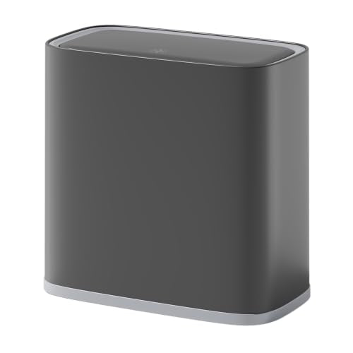 2.6 Gallon Small Slim Bathroom Trash Can with Lid, Dog Proof Garbage Can - color: Grey, size: 10L/2.6Gal