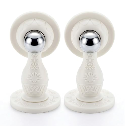 Magnetic Door Stopper 2-Pack, No-Drill Silicone Door Catch with Strong Magnet & Adhesive, Clear Wall Protector from Doorknob Dents, Heavy Duty Door Holder for Home & Office (White) - color: White