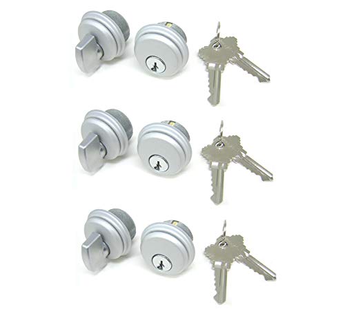 Pacific Doorware Storefront Door Mortise Lock Cylinder Thumbturn, 3 Pack - color: Aluminum Silver, size: 3 Pack, style: Keyed & Thumbturn