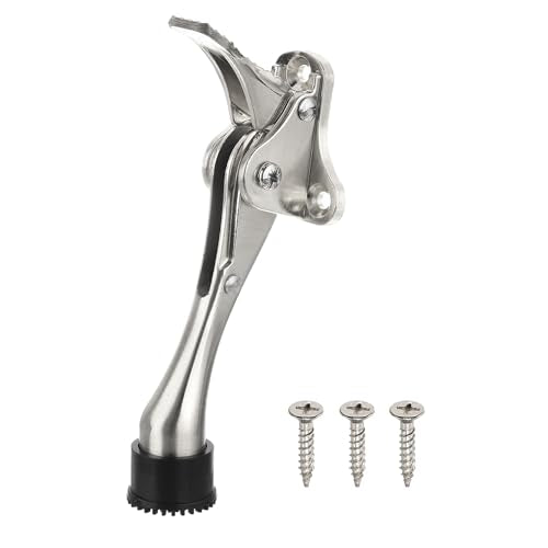 uxcell Kickdown Door Stop, One Touch Kickdown Door Stopper Holder with Non-Slip Rubber Tip and Screws, 4-Inch Metal Door Kickstand for Bottom of Door, Silver - color: Silver, size: 4 Inch