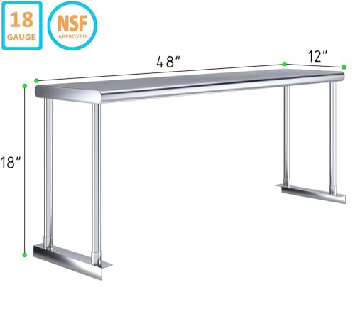 Stainless Steel Single Overshelf for 48" Prep Table – 12" Deep - size: 12" x 48"
