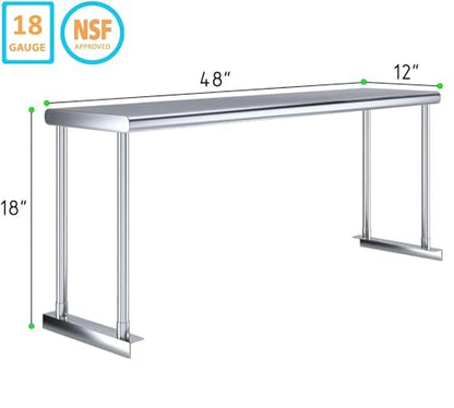 Stainless Steel Single Overshelf for 48" Prep Table – 12" Deep - size: 12" x 48"