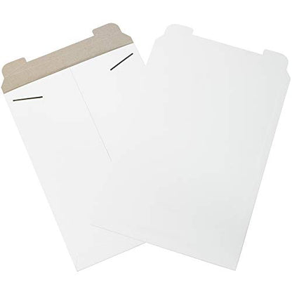BOX USA 13" x 18" Stayflats Rigid Flat Mailers, White, for Keeping Documents, Photos, and Artwork Protected During Shipping (100 Pack)