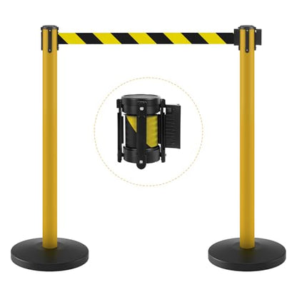 kaiyomi 2 Pack Stanchions with Retractable Barriers 11 Feet (Black&Yellow) - color: Black and Yellow