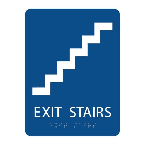 Alpha Dog Exit Stairs Sign, 8x6 ADA Braille Sign, Blue - color: Blue, size: Exit Stairs