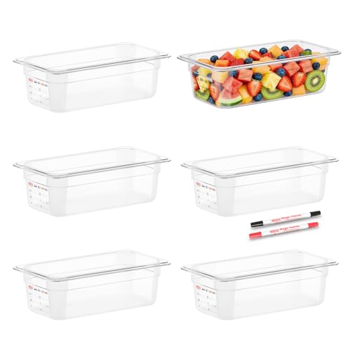 6-Pack 1/3 Size 4" Deep Polycarbonate Food Pans, NSF Commercial Clear Food Prep Pan, Hotel Pan for Salad Bar, Prep & Home Kitchen Use, Food-Grade with Erasable Markers - color: 1/3 Size, size: 4" Deep