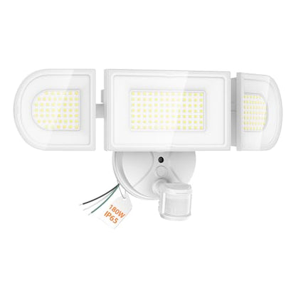 Olafus 180W Motion Sensor Outdoor Lights, 18000LM Ultra-Bright Dusk to Dawn LED Security Flood Light Wired, 6500K Daylight, IP65 Waterproof, for Yard/Garage/Driveway, White - color: White