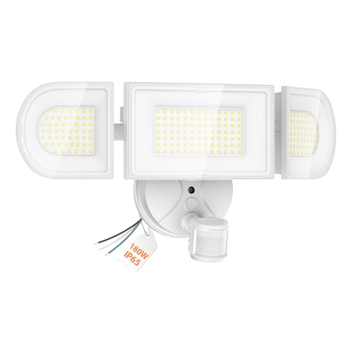 Olafus 180W Motion Sensor Outdoor Lights, 18000LM Ultra-Bright Dusk to Dawn LED Security Flood Light Wired, 6500K Daylight, IP65 Waterproof, for Yard/Garage/Driveway, White - color: White