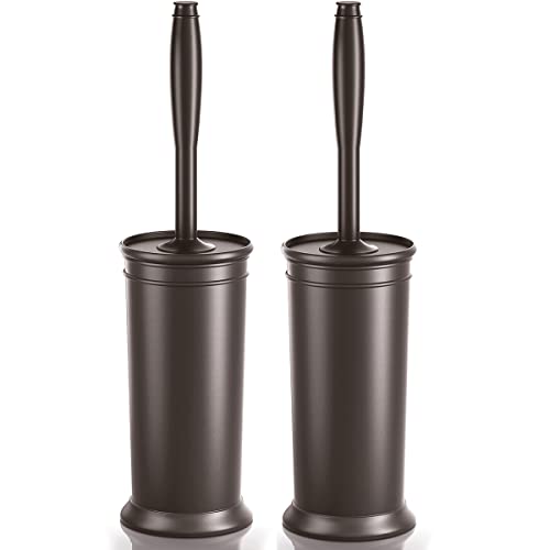 Toilet Brush and Holder 2 Pack, Toilet Bowl Brush with Extra Long Handle, Toilet Scrubber and Covered Holder, Toilet Brushes for Bathroom-Space Saving, Covered Brush, Durable, Deep Cleaning(Bronze) - color: Bronze