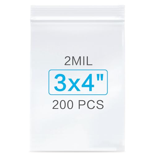 200Pcs 3 x 4 inch Small Plastic Zip Bags, Clear - size: 3x4 Inch (Pack of 200)