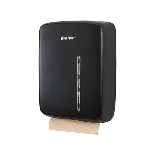 San Jamar Timeless Commercial Folded/Multifold Paper Towel Dispenser for Bathroom and Kitchen, Black, Universal Paper, Wall Mounted