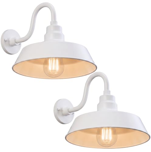 14in. White Outdoor Gooseneck Barn Light Fixture, 5000K Cool White - color: White (2-Pack), size: 10 in Gooseneck Arm