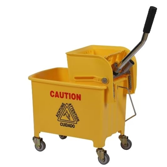 PLASTIC PRINCE Mop Bucket with NEW Reinforced Metal Wringer on Wheels Small 5 Gallon Dual Chamber Industrial Mop Bucket with Reinforced Metal Wringer Separate Dirty Water 20 Quart Yellow
