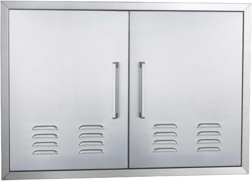 Outdoor Kitchen Doors, 30x21 Inch 304 Stainless Steel BBQ Access Door with Vent, Double Steel Doors for Outdoor Grill Island - size: 30W x 21H