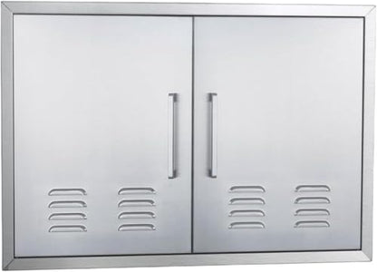Outdoor Kitchen Doors, 30x21 Inch 304 Stainless Steel BBQ Access Door with Vent, Double Steel Doors for Outdoor Grill Island - size: 30W x 21H