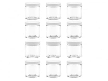12 Pack - 8 oz (1 Cup) Plastic Storage Jars with 70-400 Leak Proof White Lid, Food Grade, BPA Free, Hand Wash Only (8oz, 12pk) - size: 8oz, 12PK White