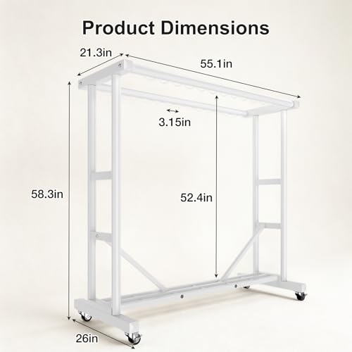 Stainless Steel Rolling Clothes Rack, 55 Inch Large Size, 700 LBS Capacity - color: White