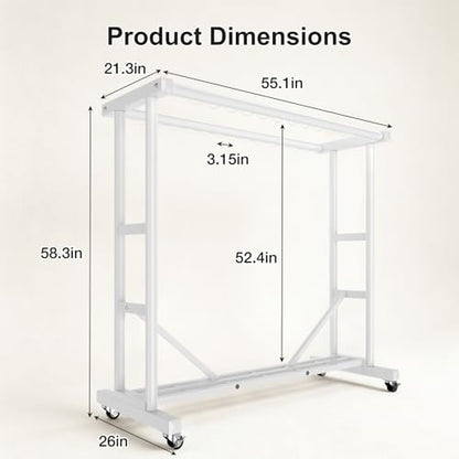 Stainless Steel Rolling Clothes Rack, 55 Inch Large Size, 700 LBS Capacity - color: White